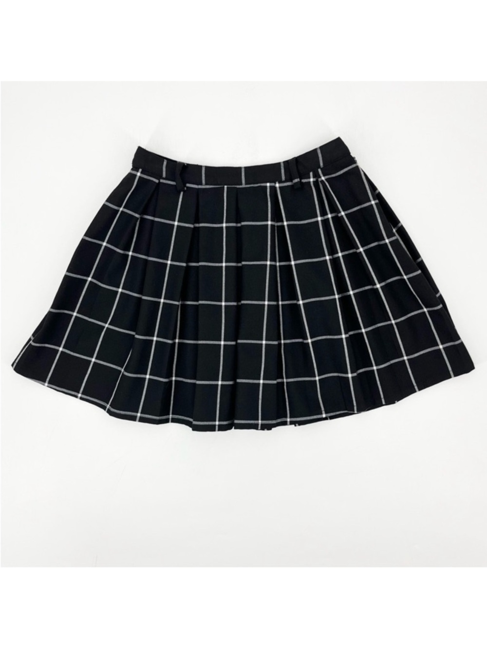 Hot Topic Black Windowpane Plaid Pleated School Girl Mini Skirt Size Small